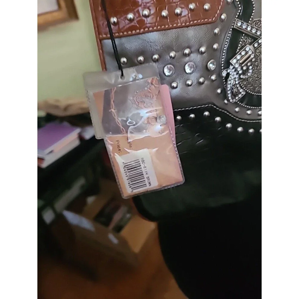 Montana West Crossbody Doublr Guns Brown Black Rhinestone Bag Purse